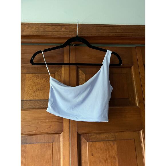 NWT Naked Wardrobe Women's One Shoulder Crop Top Periwinkle Light Blue Size M - Picture 7 of 8